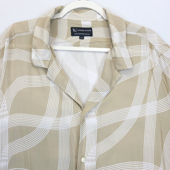 Tailored Athlete Button Up Shirt Curve Stripe Men XXL Tan White Short Sleeve - Picture 10 of 11